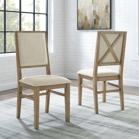Upholstered Dining Chairs Set of 2 - Rustic Farmhouse Style - Elegant X-Back Design - Rubberwood Frame