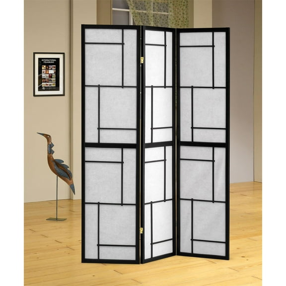 Folding Floor Screen Room Divider - 3 Panel Geometric Design - Black and White Modern Decor - 70.25" H