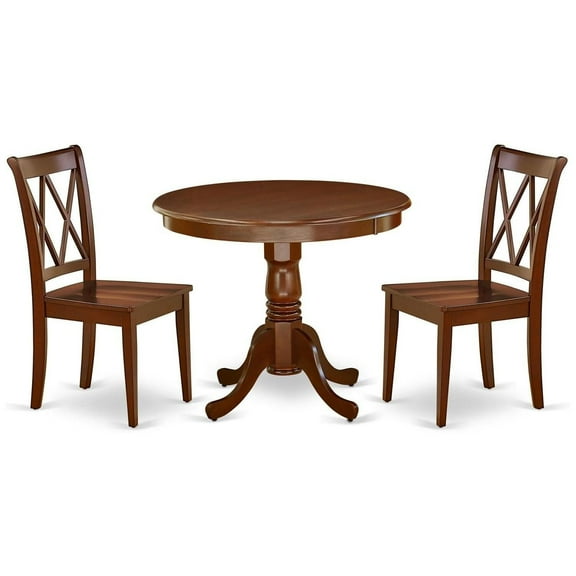 HomeStock 3 Piece Dinette Set for Small Spaces Contains a Round Dining Room Table with Pedestal and 2 Kitchen Dining Chairs, 36x36 Inch in Mahogany