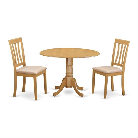 HomeStock 3 Piece Dinette Set for Small Spaces Contains a Round Dining Table with Dropleaf and 2 Dining Room Chairs, 42x42 Inch,Oak