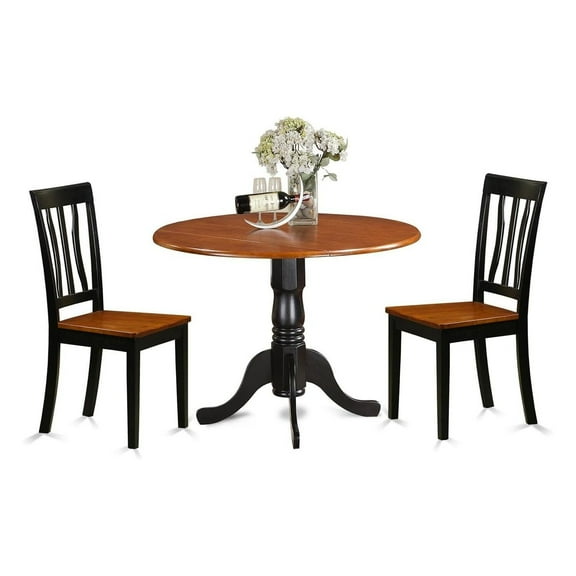 HomeStock 3 Piece Dinette Set for Small Spaces Contains a Round Dining Table with Dropleaf and 2 Dining Room Chairs, 42x42 Inchin Black & Cherry