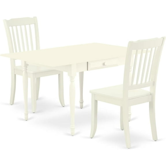HomeStock 3 Piece Dining Room Set Contains a Rectangle Kitchen Table with Dropleaf and 2 Dining Chairs, 36x54 Inch,Linen White