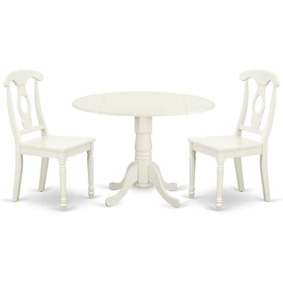 3 Piece Dining Set - Round Kitchen Table with 2 Chairs - Linen White