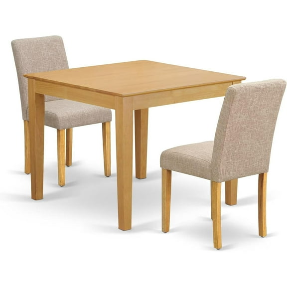 HomeStock 3 Piece Dining Table Set for Small Spaces Contains a Square Wooden Table and 2 Light Tan Linen Fabric Parson Dining Room Chairs, 36x36 Inch,Oak