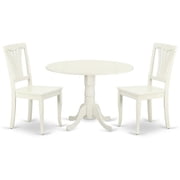 HomeStock 3 Piece Dining Table Set for Small Spaces Contains a Round Dining Room Table with Dropleaf and 2 Wood Seat Chairs, 42x42 Inch,Linen White
