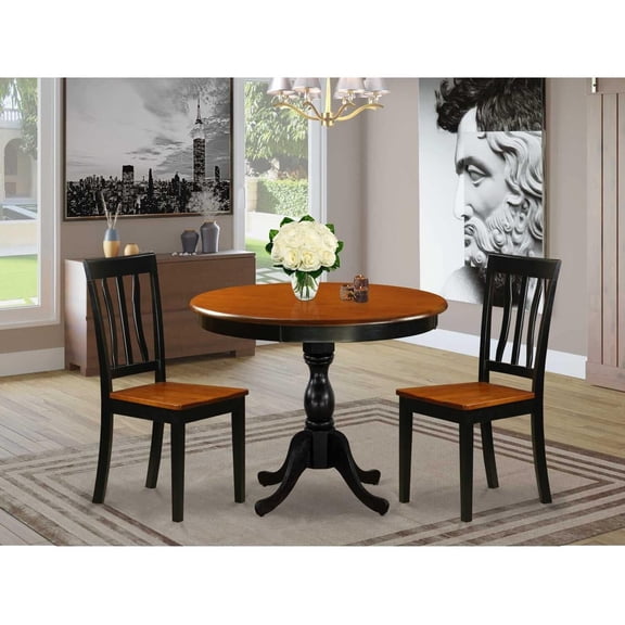 HomeStock 3-Piece Kitchen Table Set Consist of Dining Room Table and 2 Kitchen Chairs with Slatted Back - ,Black & Cherry