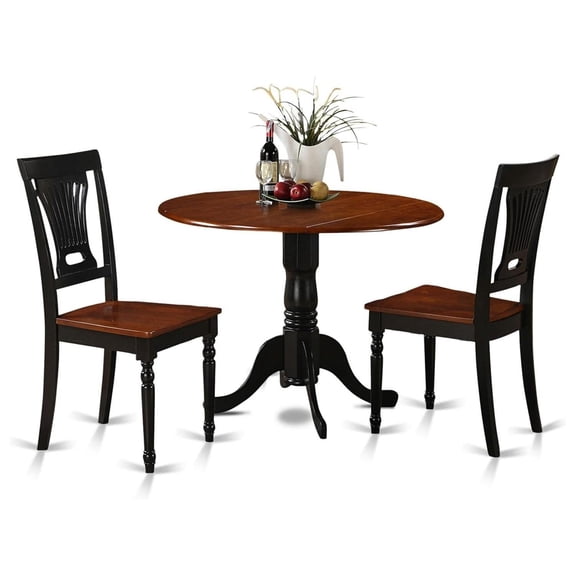 HomeStock 3 Piece Kitchen Table Set for Small Spaces Contains a Round Dining Table with Dropleaf and 2 Dining Room Chairs, 42x42 Inch,Black & Cherry