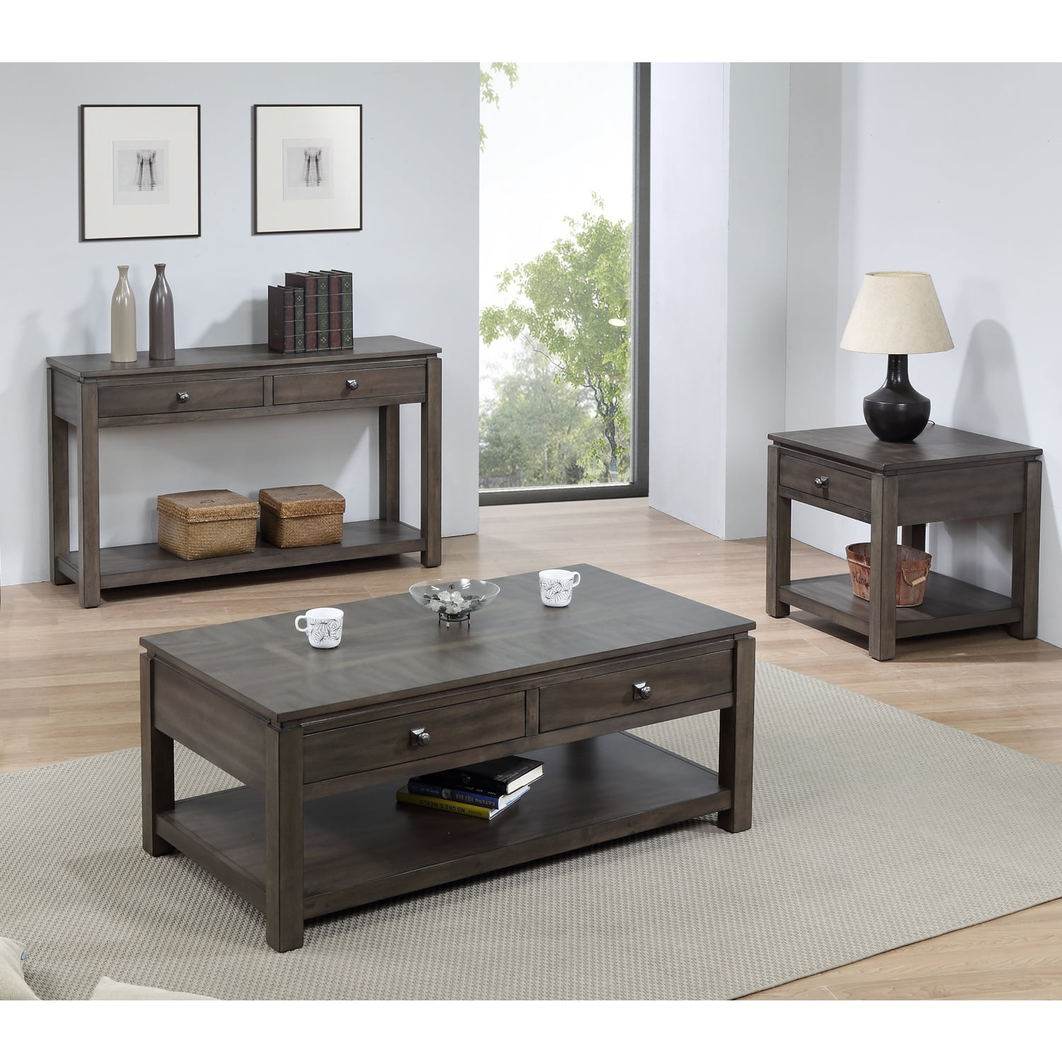 Shades of Gray Weathered 3-Piece Living Room Table Set