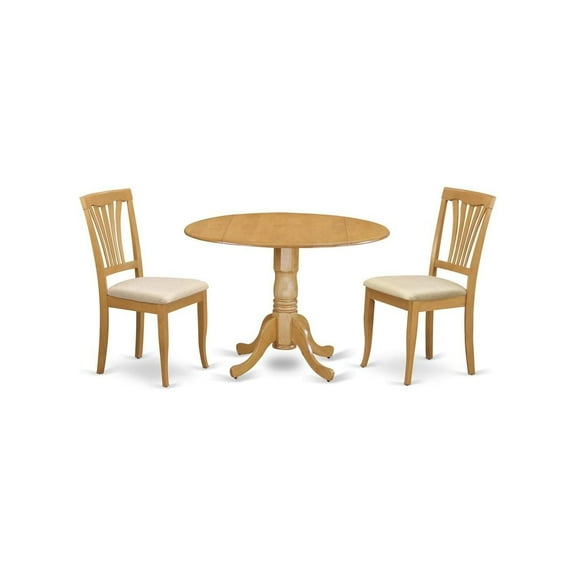 HomeStock 3-Piece Round Dining Table Set with Two 9-Inch Drop Leaves and Chairs, Oak Finish, 42" Round Table, Microfiber Seats, 87 lbs