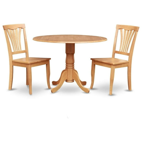 HomeStock 3-Piece Round Dining Table Set with Two 9-Inch Drop Leaves and Chairs, Oak Finish, 42" Round Table, Microfiber Seats, 87 lbs