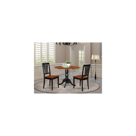 HomeStock 3-Piece Round Kitchen Table Set, Black and Cherry Finish, 42" Round Table with Two 9-Inch Drop Leaves, 2 Wood Seat Chairs, 87 lbs