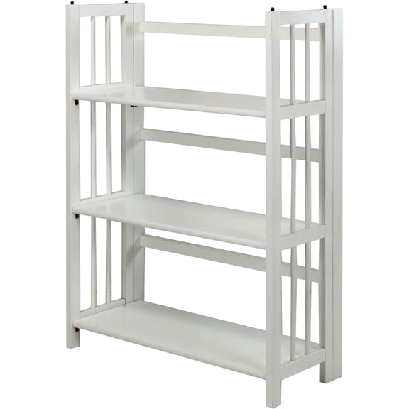 HomeStock 3-Shelf Stackable Folding Office Wood Furniture Bookcase, Contemporary Home and Office Furniture, Sturdy Wooden Shelving Storage-Color:White,Size:27.5 Inch