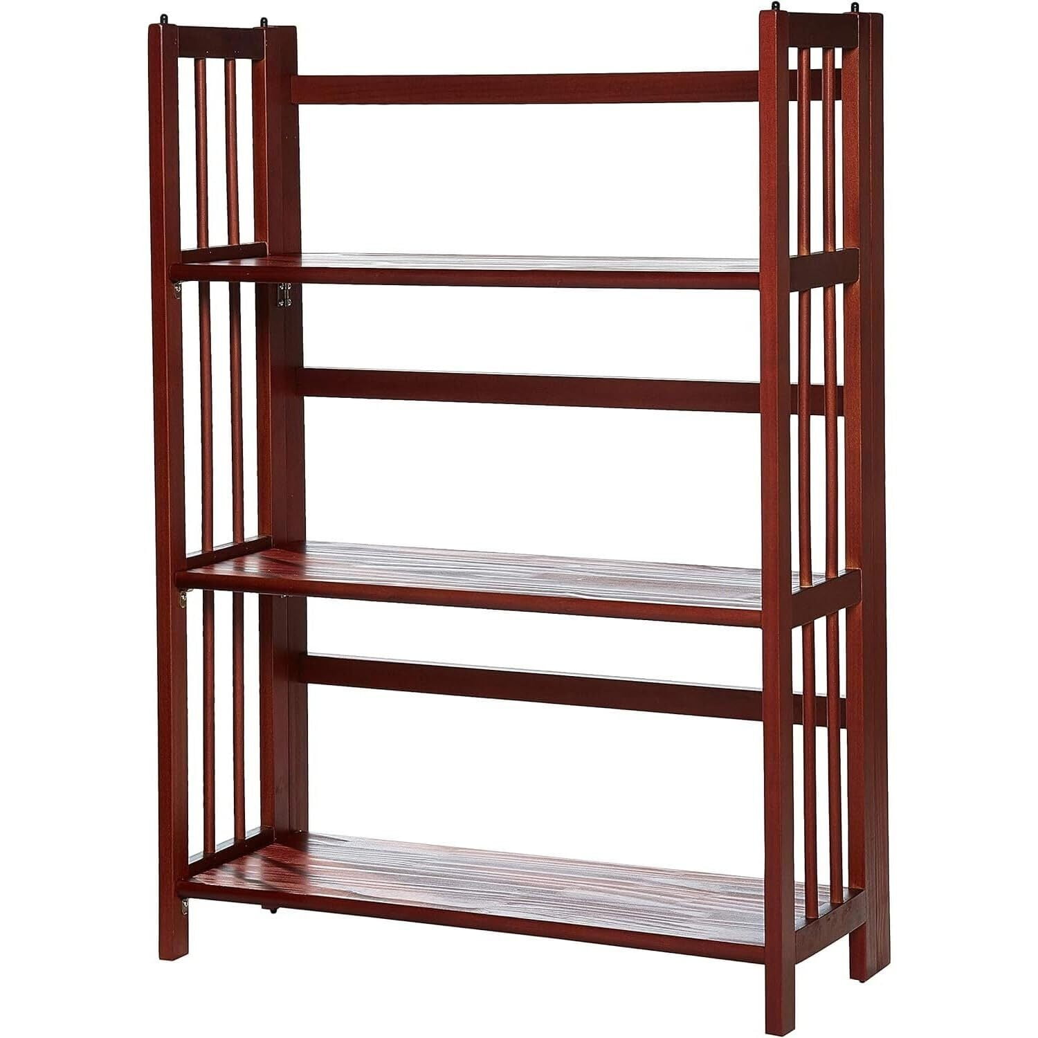 Walnut 3-Shelf Adjustable Folding Stackable Bookcase