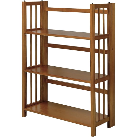 HomeStock 3-Shelf Stackable Folding Office Wood Furniture Bookcase, Contemporary Home and Office Furniture, Sturdy Wooden Shelving Storage-Color:Chestnut,Size:27.5 Inch