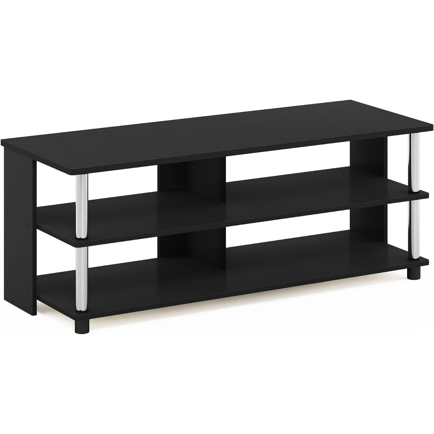 Compact Americana 48" Black Wood and Stainless Steel TV Stand
