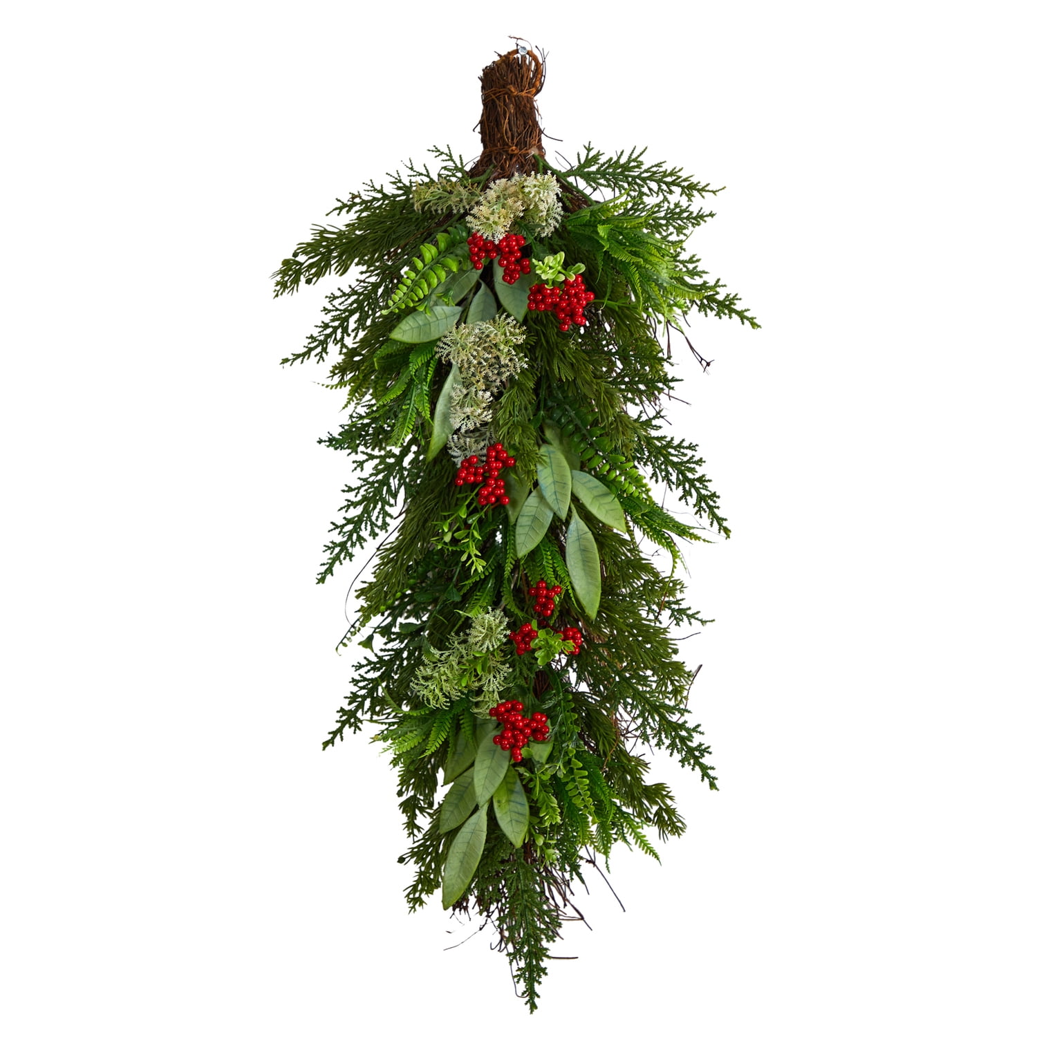 30" Green and Red Artificial Cedar Christmas Swag