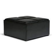 Homestock 35 Inch Wide Bohemian Bliss Square Coffee Table Storage Ottoman In Tanners Brown Vegan Faux Leather - Functional Design With Extra Storage And Four Flip Over Trays For Entertaining