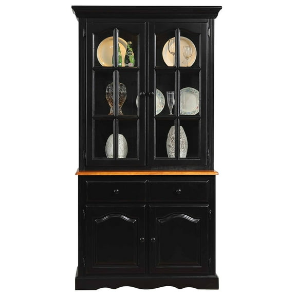 China Cabinet with Glass Doors & Light - 38" Hutch, Buffet, Display Storage - Rustic Kitchen Dining Room Furniture