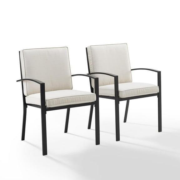 Outdoor Metal Dining Chairs Set of 2 Oiled Bronze Finish with Cushions Cross Back Design