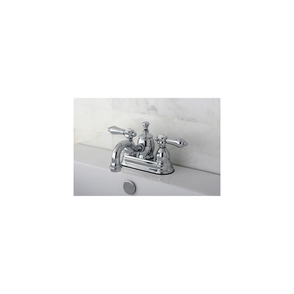 Centerset Lavatory Faucet - Satin Nickel, Brass, Heritage Spout, Metal Handle