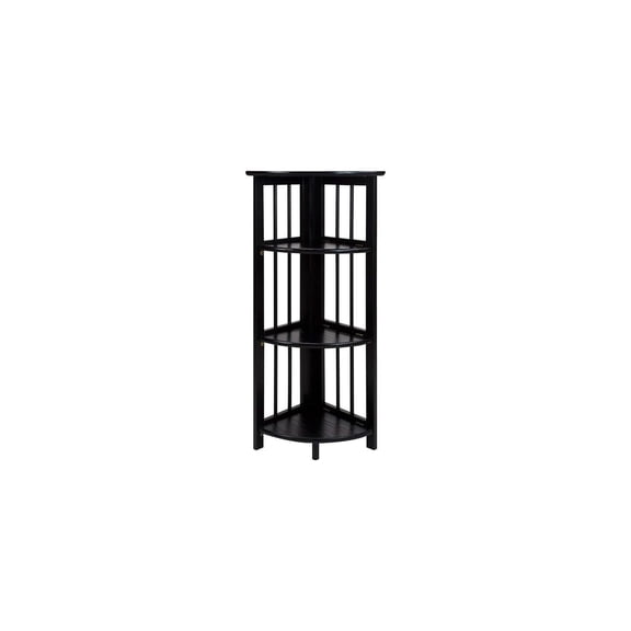 HomeStock Natural Beauty 4-Shelf Corner Folding Bookcase, Office, Living Room, Bedroom, Library, Study Room, 38.75"D x 12.5"W x 12.5"H, Sturdy Shelved Bookcase, Corner Bookcase-Color:Black