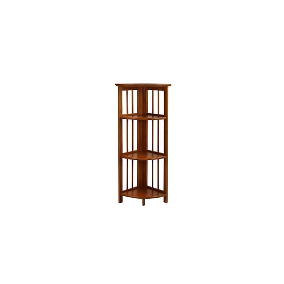 HomeStock Natural Beauty 4-Shelf Corner Folding Bookcase, Office, Living Room, Bedroom, Library, Study Room, 38.75"D x 12.5"W x 12.5"H, Sturdy Shelved Bookcase, Corner Bookcase-Color:Honey Oak