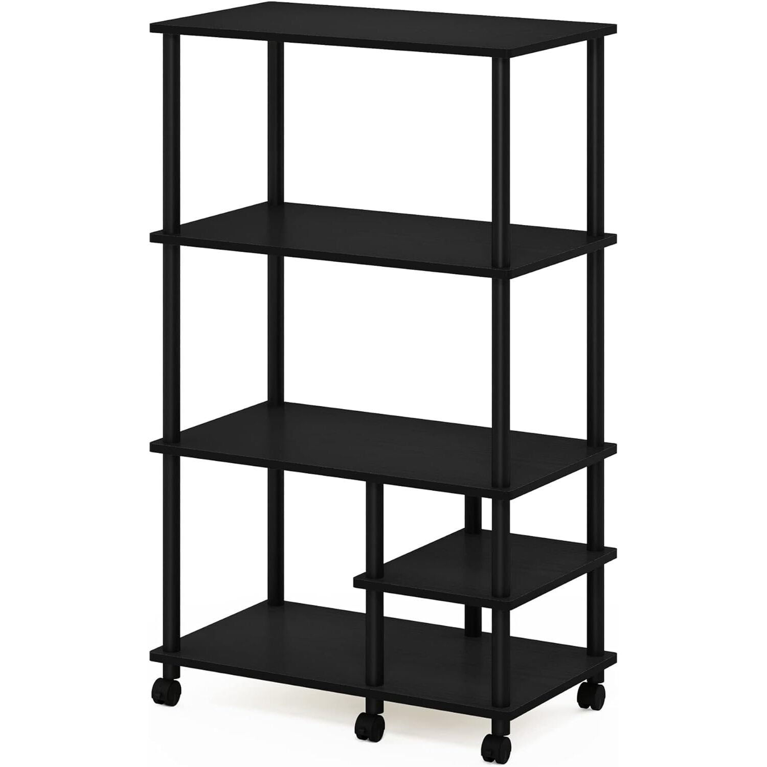 Black Wood 4-Tier Kitchen Cart with Storage and Lockable Casters