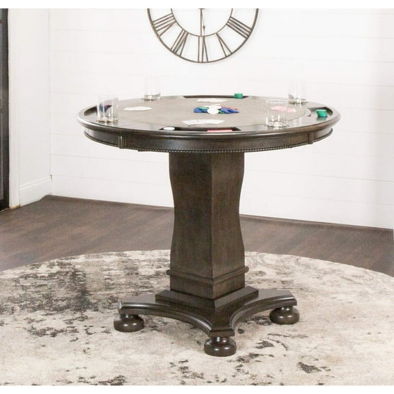 Round Counter Height Dining Table - 42.5" Game Table, Poker Table, 3-in-1 Convertible Table, Distressed Gray