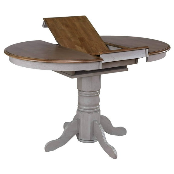 HomeStock 42 Inch Round to 60 Inch Oval Extendable Pub Table Counter Height Dining Distressed Gray and Brown Wood Seats 6 with Butterfly Leaf 36H x 42D Inches