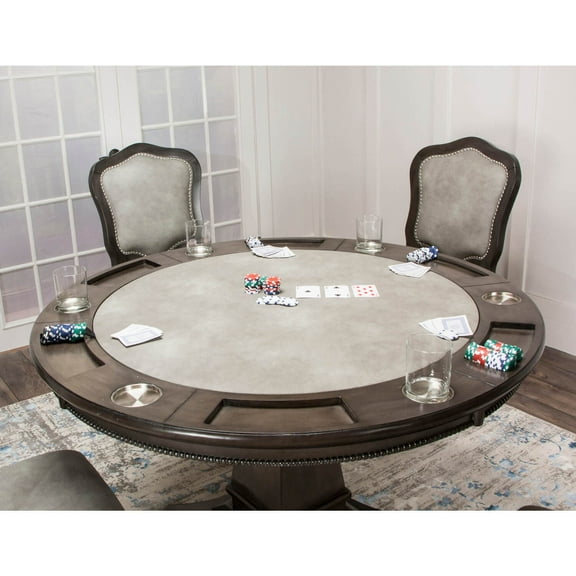 Round Dining Poker Table - 48" Vegas Game Table, Reversible Top, Seats 6, Gray Wood Finish