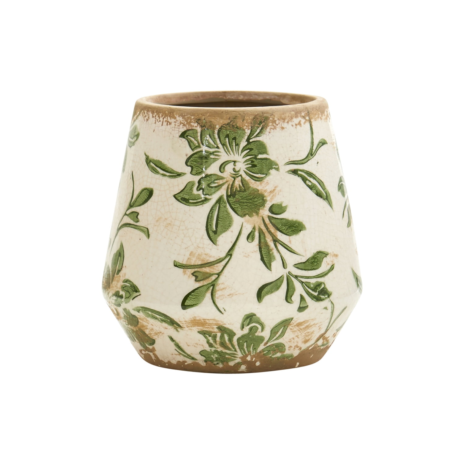 5.5" Green Ceramic Cottagecore Flower Vase with Floral Print