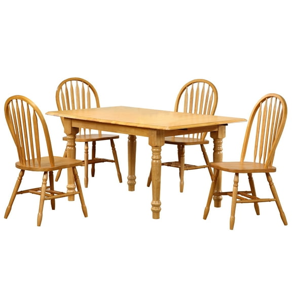 Extendable Dining Set 5 Pc - 48"-60" Table, Arrowback Chairs, Light Oak Wood, Seats 4-6