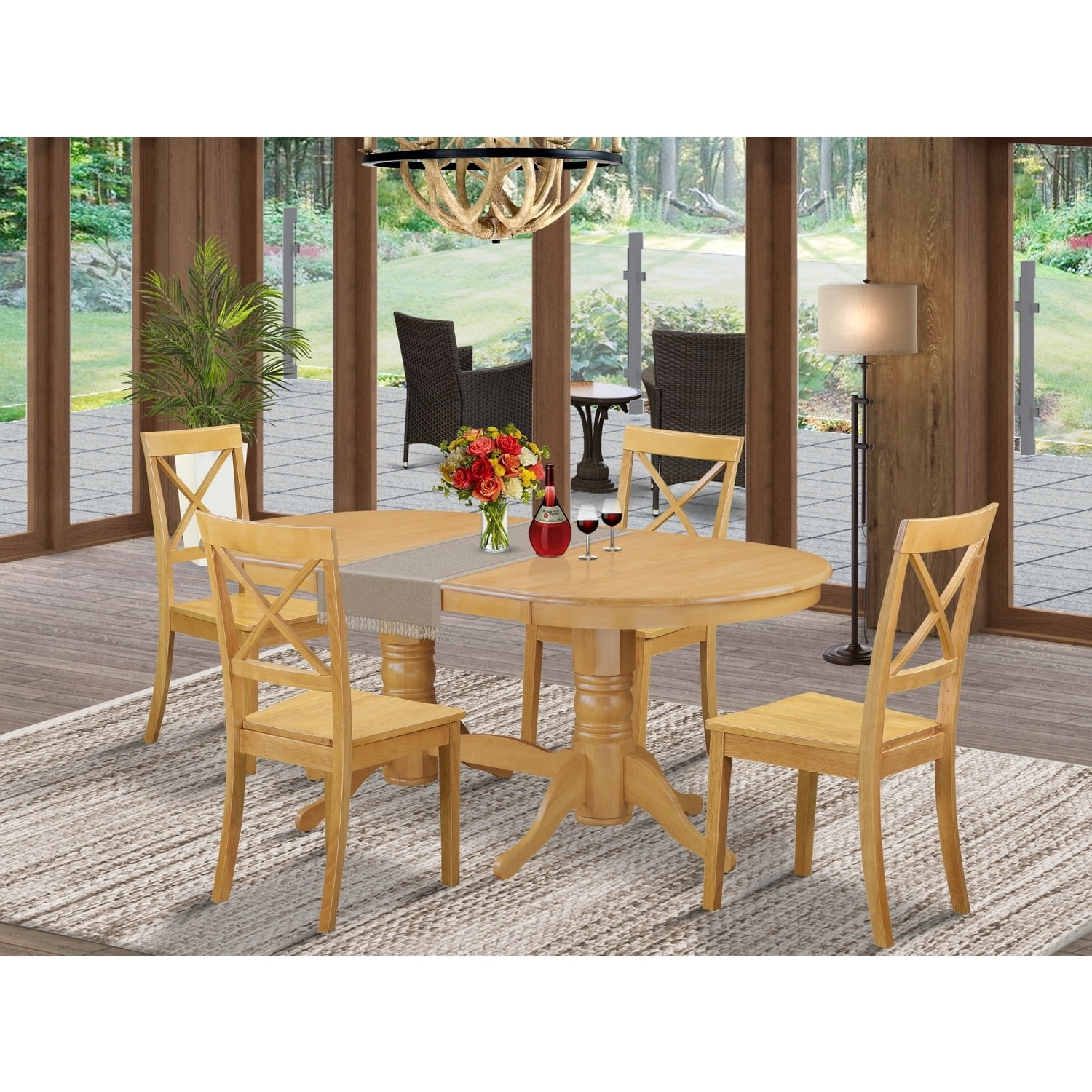 Coastal Charm Dining Set - 5 Pc Table & Chairs - Oak Finish - Kitchen ...