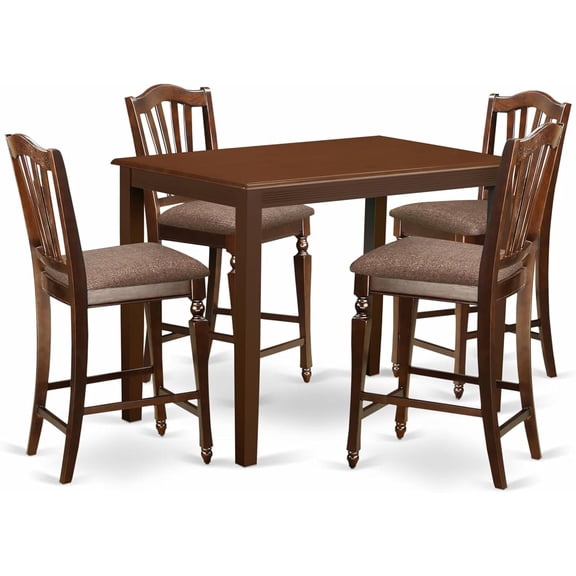 HomeStock 5-Piece Counter Height Dining Set, Mahogany Finish, Rectangular Table with 4 Microfiber Seat Bar Stools, 127 lbs