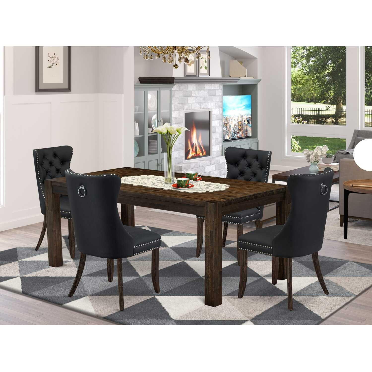 Rustic Dinette Set - 5 Piece Kitchen Table & Chair Set - Rectangle Wood ...