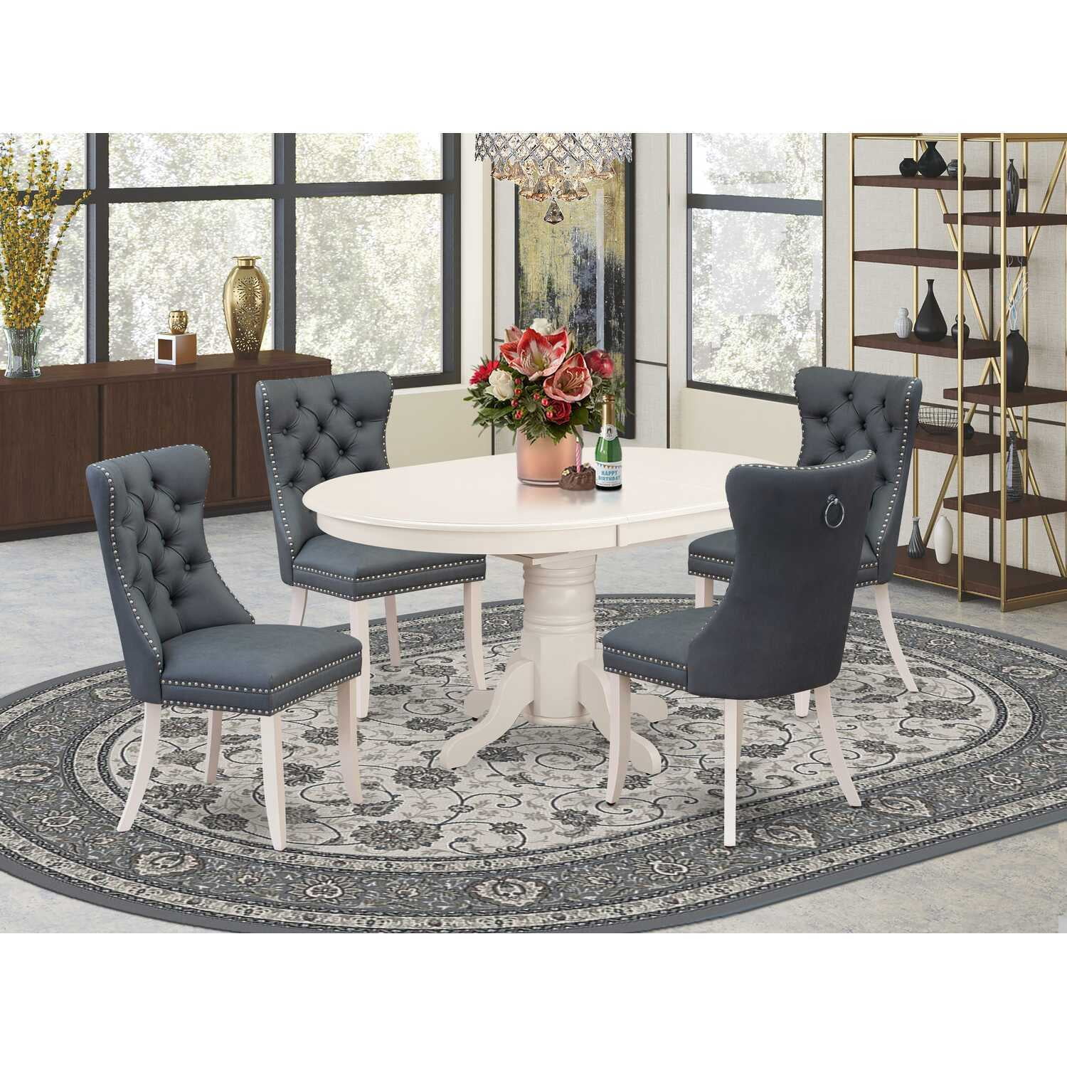 HomeStock 5 Piece Dinette Set Includes An Oval Dining Table With Modern ...