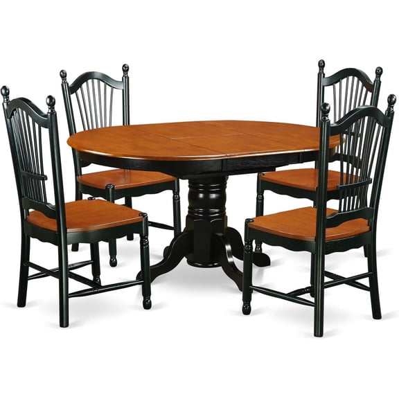 HomeStock 5 Piece Dining Room Set Includes an Oval Kitchen Table with Leaf and 4 Dining Chairs, 42x60 Inch,Black & Cherry