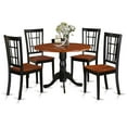 thumbnail image 1 of HomeStock 5 Piece Dining Room Table Set Includes a Round Dining Table with Dropleaf and 4 Linen Fabric Upholstered Chairs, 42x42 Inch,Black & Cherry, 1 of 6