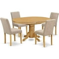 thumbnail image 1 of HomeStock 5 Piece Dining Room Table Set Includes an Oval Kitchen Table with Leaf and 4 Light Tan Linen Fabric Parson Dining Chairs, 42x60 Inch,Oak, 1 of 5