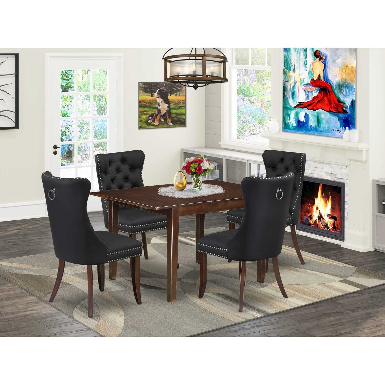 5 Piece Dining Set - Rectangle Table with 4 Chairs - Mahogany Finish ...