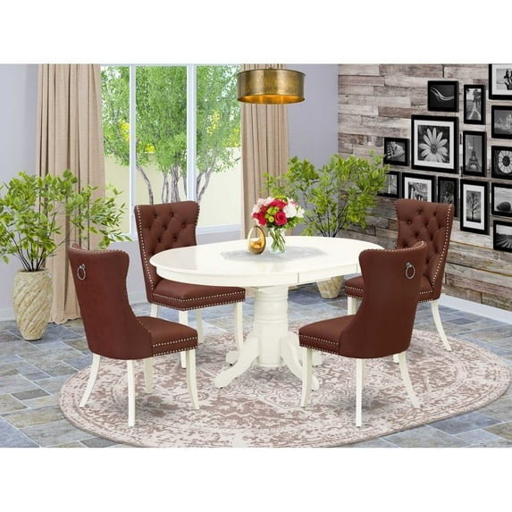 Linen White 5 Piece Dining Set - Oval Table & 4 Parsons Chairs