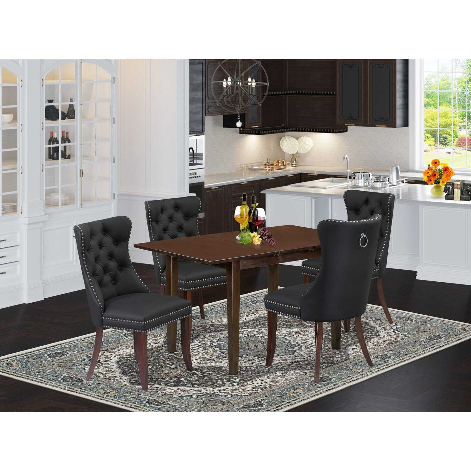 Modern 5 Piece Dining Set - Rectangle Table & 4 Upholstered Chairs ...