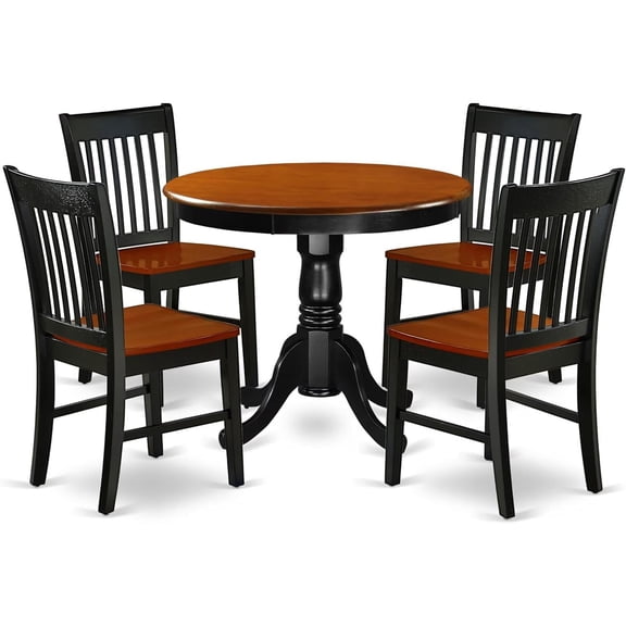 HomeStock 5 Piece Dining Set Includes a Round Dining Room Table with Pedestal and 4 Wood Seat Chairs, 36x36 Inch,Black & Cherry