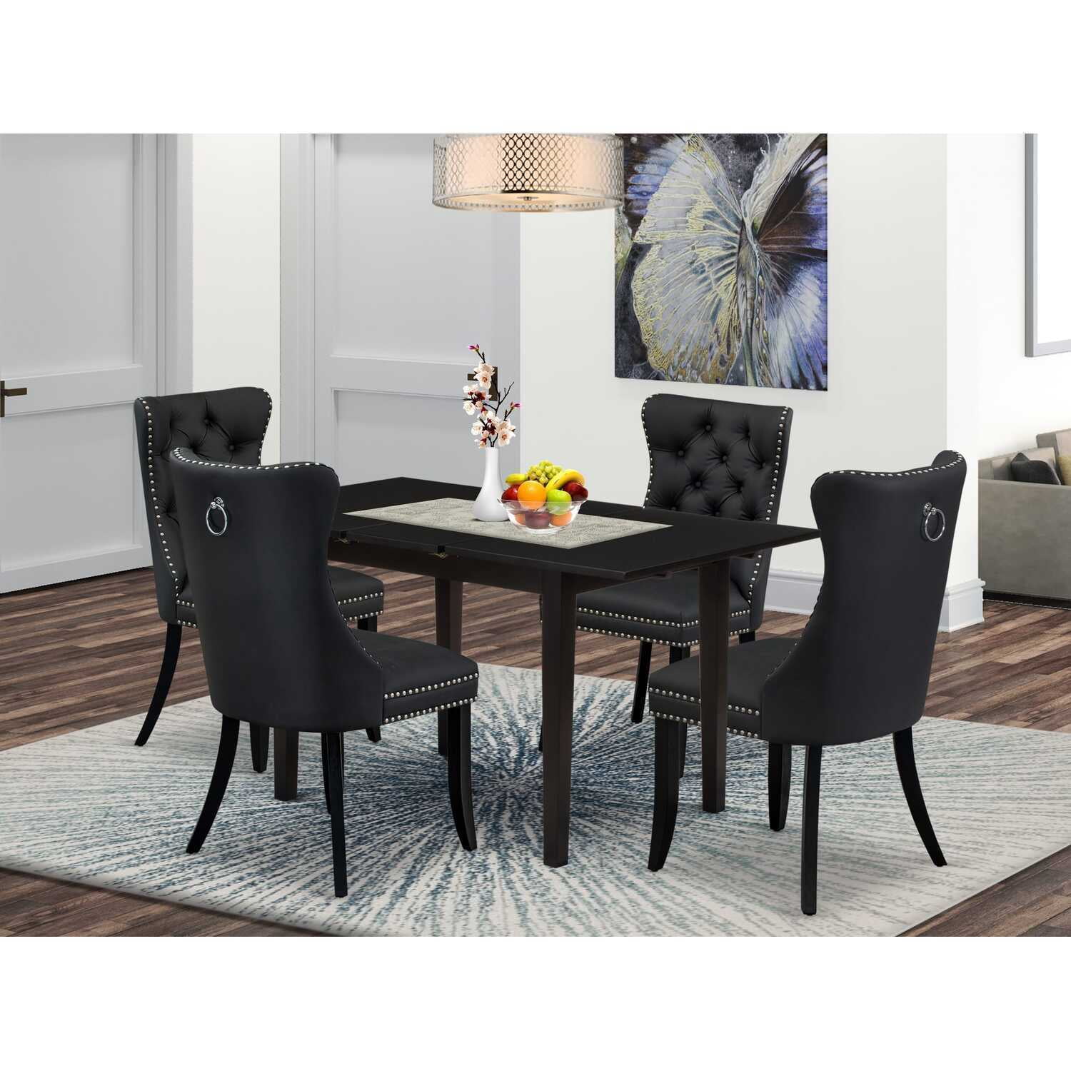 Modern 5 Piece Dining Set - Rectangle Table with 4 Chairs - Black ...