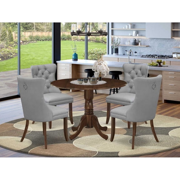 Round Dining Table Set with 4 Chairs - Kitchen Table Set, Rustic Walnut Finish