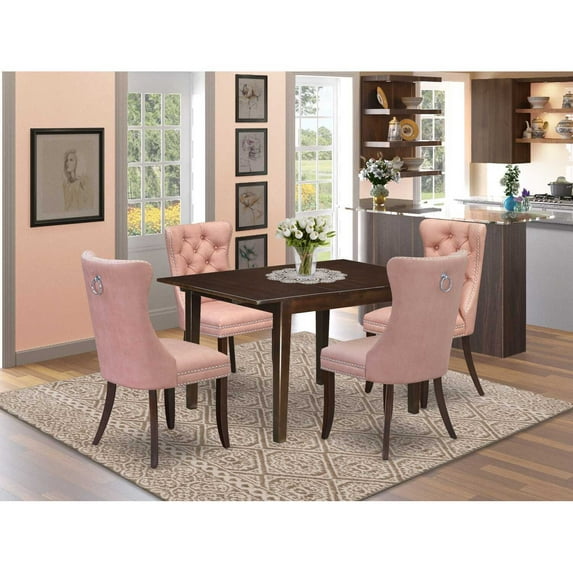 Rectangle Dining Table Set with 4 Chairs - Modern Kitchen Table, Beige Red Mahogany Finish