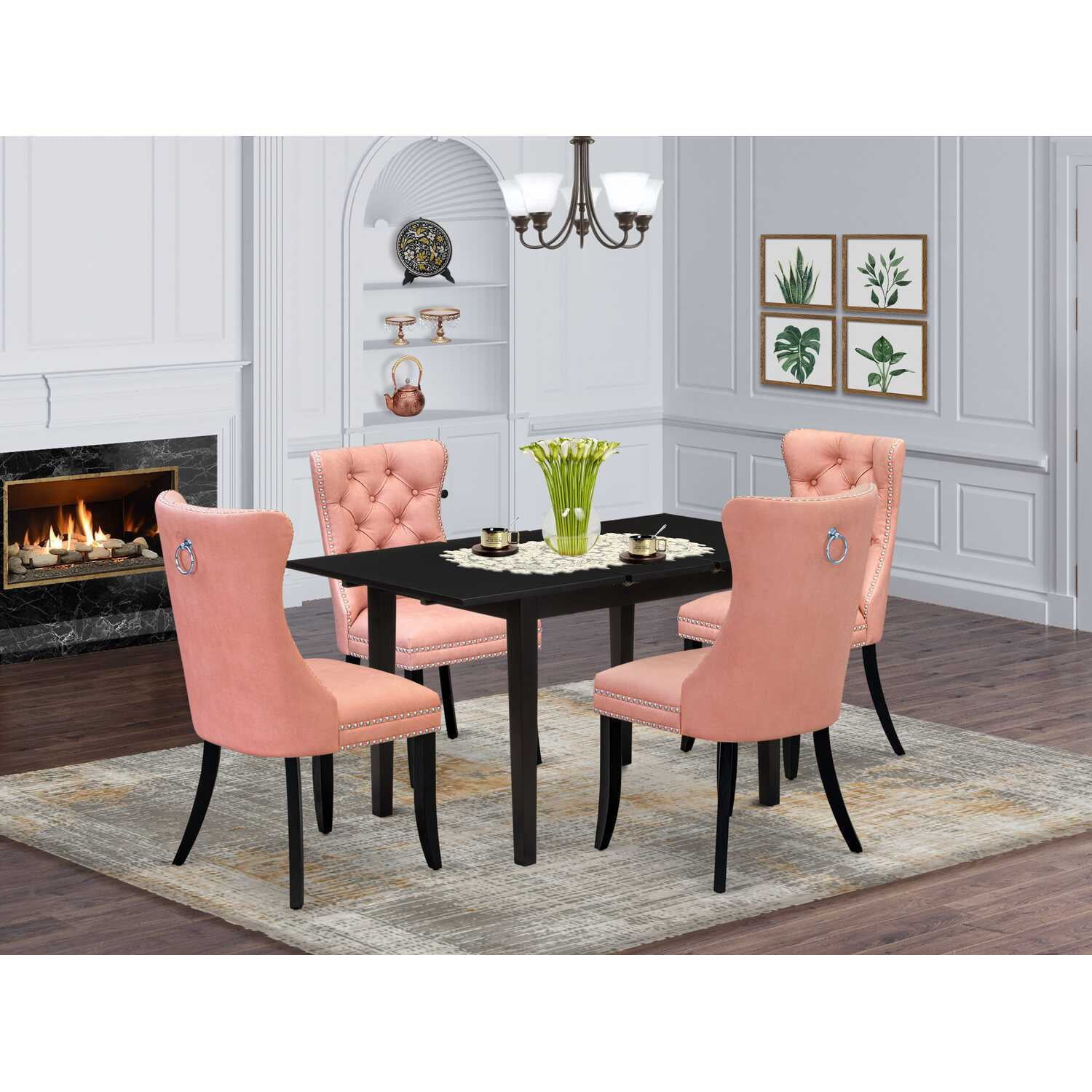 Modern 5 Piece Dining Set - Rectangle Table with Leaf & 4 Parsons ...