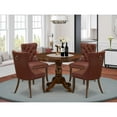 thumbnail image 1 of Modern 5 Piece Dining Set - Round Table & 4 Upholstered Chairs - Vintage Walnut Finish, 1 of 6