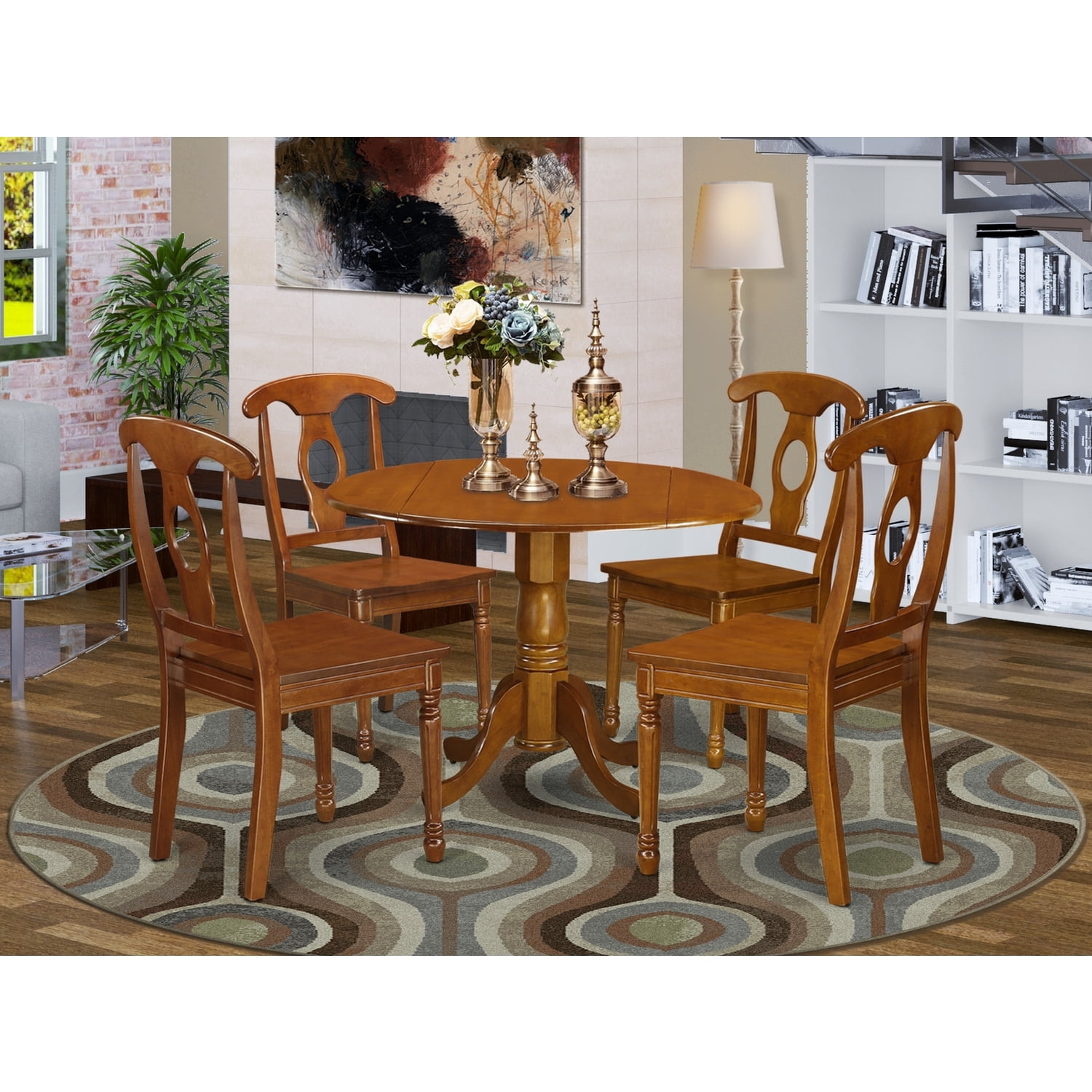 Coastal Dining Table Set - 5 Piece Kitchen Dinette Set - Round Table ...