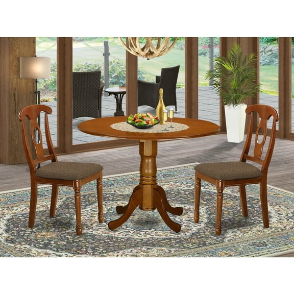 Round Dining Table Set - 3 Piece Small Kitchen Dinette with 2 Chairs - 42 Inch Saddle Brown